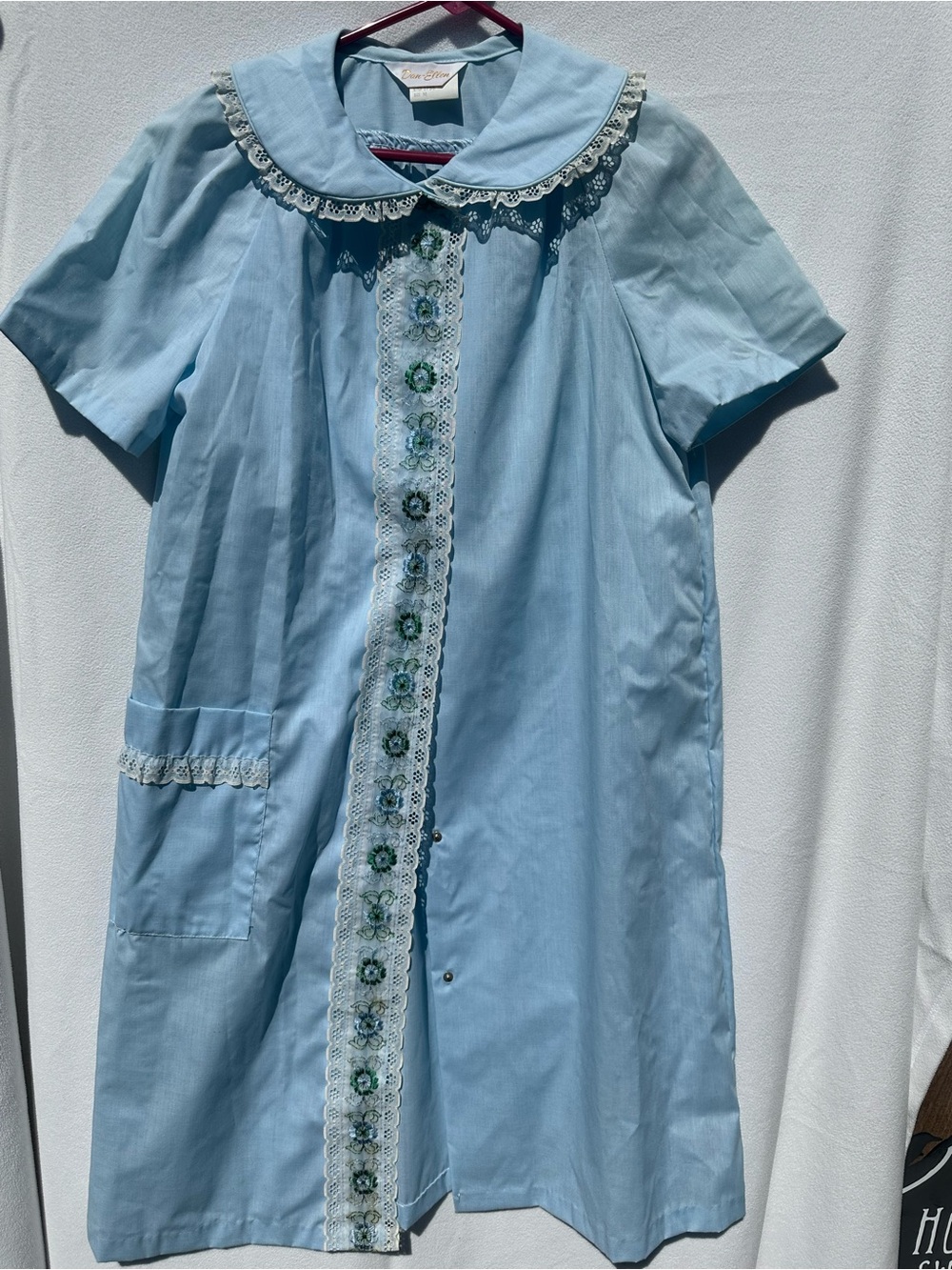 Light Blue Lace-Trim Short-Sleeve Women's Robe